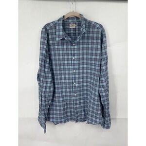 Faherty Plaid Button Front Long Sleeve Shirt Men XXL Blue Preppy Western Collar